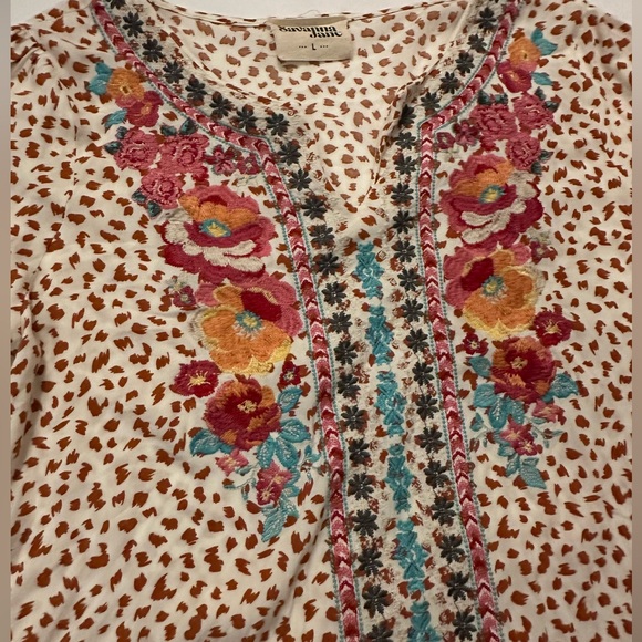 Savanna Jane Floral Embroidered Leopard Print Tunic Top - Picture 4 of 10